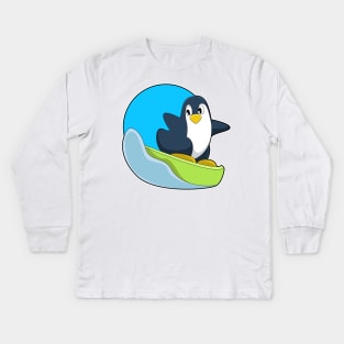 Penguin as Snowboarder with Sonowboard Kids Long Sleeve T-Shirt